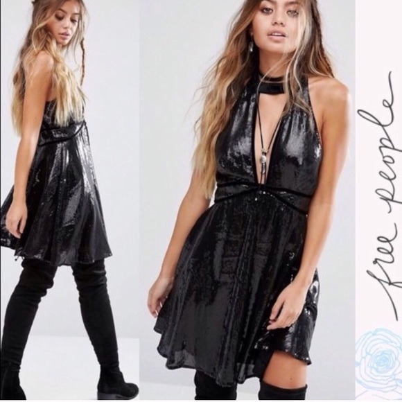 Free People Dresses & Skirts - [Free People] Black Film Noir Sequin Mini Dress